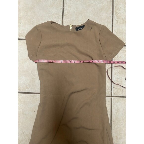 Lulus Shift and Shout Nude Color Shift Dress, Small Lined short sleeve zip back - Picture 7 of 8